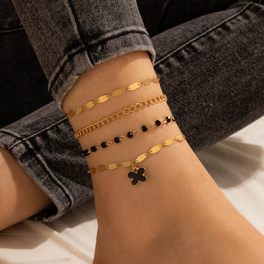 Bohemian Style Anklet, Popular Butterfly Element - Black Simple Ladies Anklet